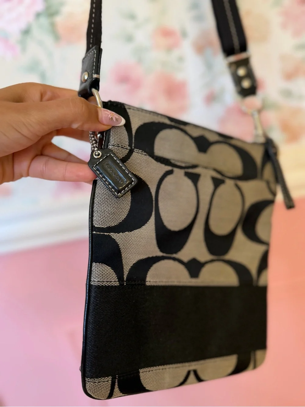 Y2kCoach Black & Khaki Signature Crossbody Bag